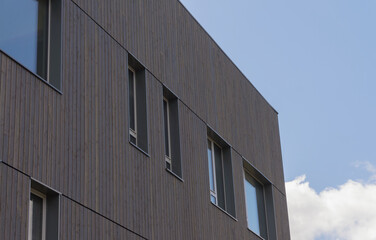 Modern architecture façade made of dark wood perspective view
