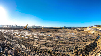 A Panoramic View of a Vast Freshly Graded Construction Site