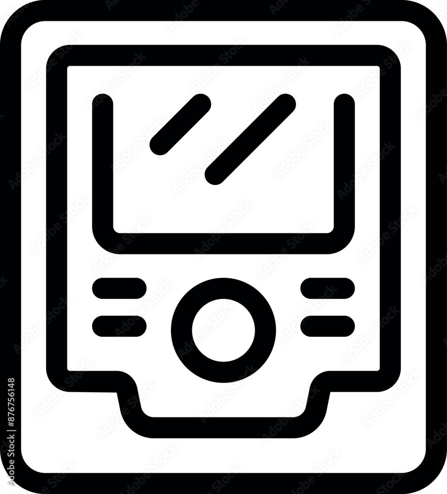 Poster electronic device with screen and buttons showing user interface, ideal for technology and innovatio