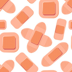 Medical adhesive plasters vector cartoon seamless pattern.