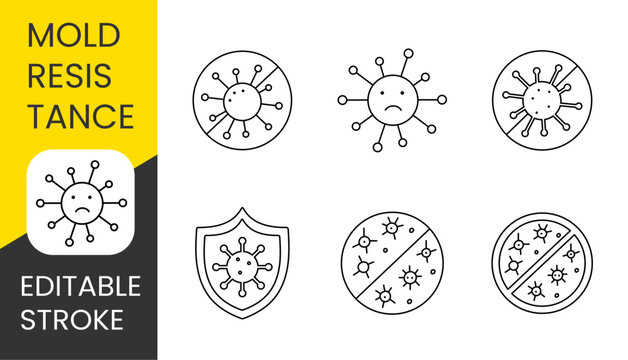 Mold resistance vector line icon set with editable stroke