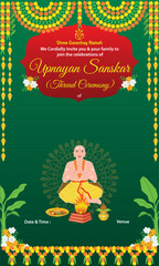 Digital invitation of Indian Hindu traditional greeting card for thread ceremony