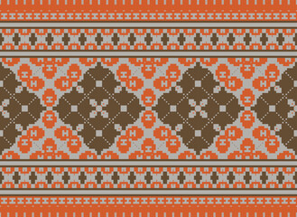 Illustration of Ethnic Geometric Seamless Fabric Pattern Cross Stitch. Ikat Embroidery Oriental Pixel Pattern Multicolor Background. Texture, Cross Stitch, Frame, Motif