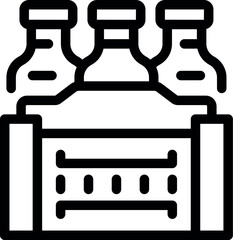 Line drawing of three glass bottles inside a wooden crate being delivered, perfect for representing fresh milk delivery
