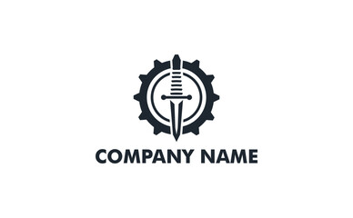 Obraz premium Modern logo design featuring a sword and gear. The logo is perfect for businesses that want to project an image of competence and reliability.