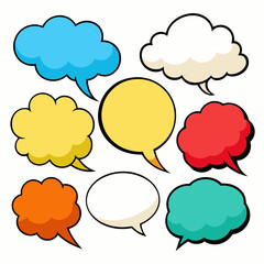 A collection of vibrant speech bubbles against a plain white backdrop