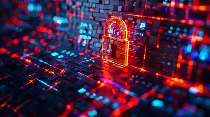 Obraz premium illustrating cybersecurity and information or network protection, focusing on future technology web services for business and internet projects