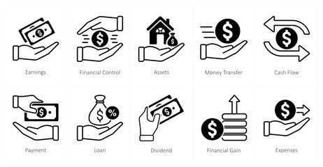 A set of 10 Accounting icons as earnings, financial control, assets
