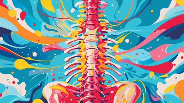 Colorful Abstract Artwork Depicting Human Spine and Ribs