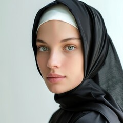 Naklejka premium Young nun wearing traditional clothing Narrated in a calm and dignified manner. On a clean and isolated white background.