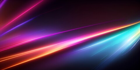 Abstract colorful light lines against a dark background, speed and motion of light spread, curved neon lines