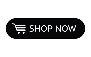 Shop Now Button with Cart Icon Isolated on White Background