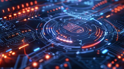 Abstract Digital Background with Glowing Circuits and Lines, Futuristic Technology Concept. Digital Innovation in Circuitry Design, Generative AI