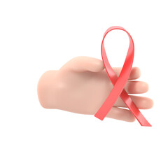 3d hand holding lavender purple ribbon. World Cancer Day concept, February 4. Raise awareness, prevention, detection, treatment. Icon design for poster and banner.Supports PNG files
