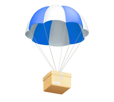 Fast order delivery icon of cardboard parcels on flying parachute. Realistic 3d vector illustration of balloon with carton package for post shipping service. Mail and shipment of ecommerce pack.