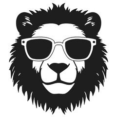 lion wear sunglasses  silhouette vector  .  black and white  