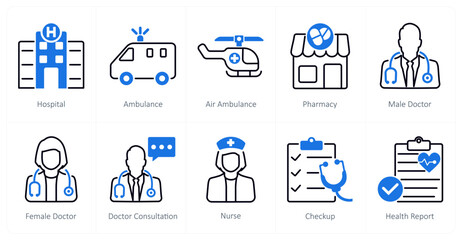 A set of 10 Medical icons as hospital, ambulance, air ambulance