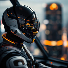 Fototapeta premium Astronaut Piloting Spacecraft with Futuristic Controls 
