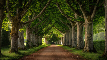 Naklejka premium A panoramic view of a tree-lined avenue