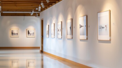 A collection of expressive photographs displayed in a cozy, warmly lit gallery, each image telling a heartfelt story of warmth and human emotion