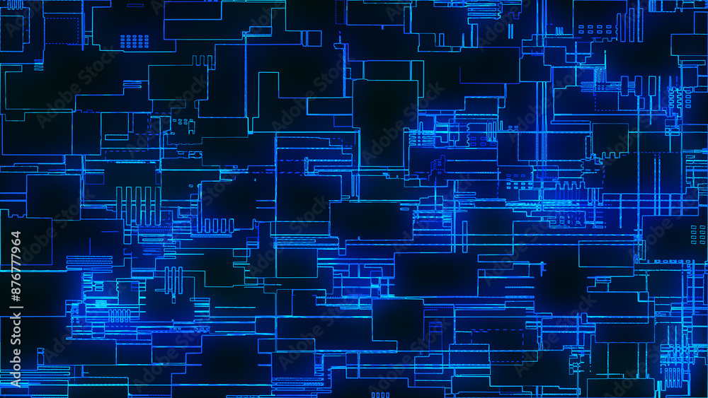 Poster printed circuit board. visualization of advanced technology concept: pcb processor microchip, digiti