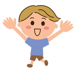 Obraz premium 両手を上げる金髪の男子