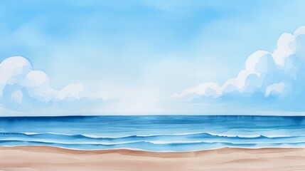 Obraz premium Artistic watercolor scene of a summer horizon, serene ocean view, sunlit landscape with vivid details, evoking a sense of vacation