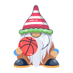 A cute gnome holding basketball, flat style icon 

