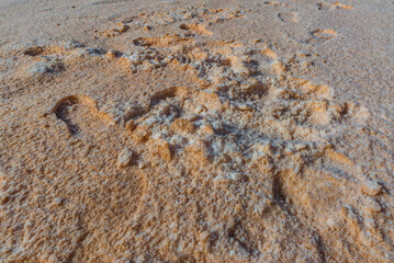 Zarzis Salt Lake. Image depicting the salt lake of Zarzis, between Djerba and Tataouine in Tunisia. The sand mixes with the salt, hence the white and ochre colour.