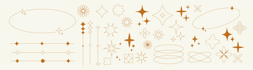 Obraz premium Set with different minimal aesthetic lines shapes. Trendy geometric y2k forms, memphis elements.