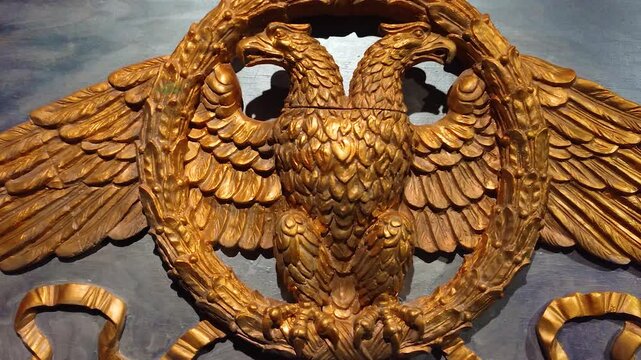 Double-headed eagle gold. Russian Empire coat of arms heraldic symbol isolated