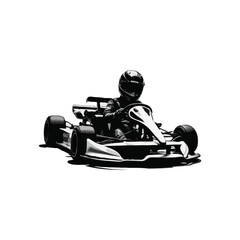 Karting Vector logo design template. Go Kart racing illustration, good for event logo, t shirt design and racing team logo. black and white kart illustration