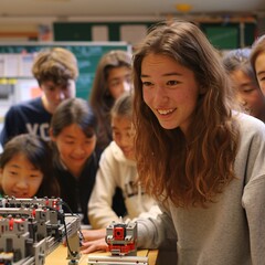 Here are 10 prompts based on the theme of collaboration in education, with teams working on a robotics project together: