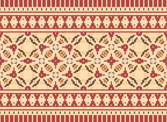 Pixel Horizontal Seamless Vector. Geometric Ethnic Indian pattern. Native Ethnic pattern. Cross Stitch Border. Texture Textile Fabric Clothing Knitwear print.