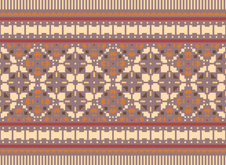 Pixel Horizontal Seamless Vector. Geometric Ethnic Indian pattern. Native Ethnic pattern. Cross Stitch Border. Texture Textile Fabric Clothing Knitwear print.