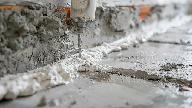Close-up view of hands applying hydraulic cement to a leak. The image shows the worker's hands covered in cement.