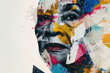 Fototapeta premium Beauty, fine art, fashion concept. art collage of old woman portrait of various and colorful geometric shapes