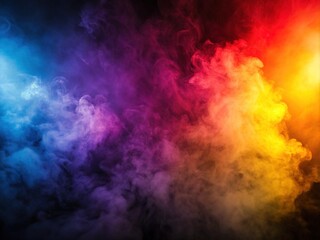 Vibrant multicolor gradient backdrop featuring dark solid colors, foggy mist, and smooth air with a flat lay of red, yellow, purple, and black hues.