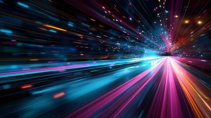 Obraz premium Abstract depiction of vibrant multicolored streams of light converging in a dynamic high speed motion