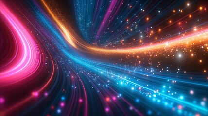 Obraz premium An Abstract Composition of Vibrant Multicolored Light Trails and Sparkling Particles in Dynamic Motion