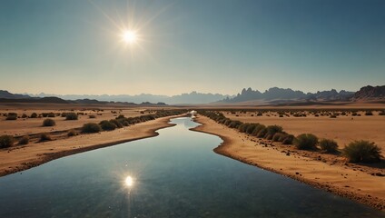 The surreal mirage of an oasis appearing in the distance ai_generated