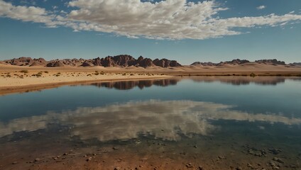 The surreal mirage of an oasis appearing in the distance ai_generated