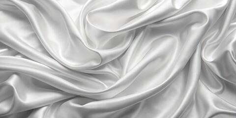 Obraz premium Soft, luminous white silk fabric draped and folded to create a serene, minimalist background with subtle creases and gentle texture, perfect for product photography.