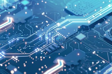 Obraz premium Futuristic chipset processor with circuit board digital transformation abstract technology background. Innovative tech and artificial intelligence cloud computing concept. 