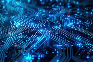 Obraz premium Futuristic chipset processor with circuit board digital transformation abstract technology background. Innovative tech and artificial intelligence cloud computing concept. 
