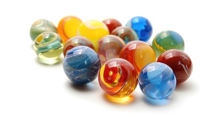 Fototapeta premium Glass marbles group isolated on white background with space for text