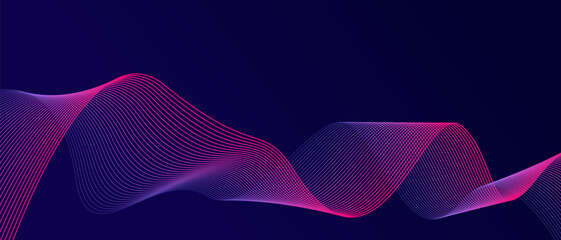 Abstract glowing wave lines on dark blue background. Dynamic wave pattern. Modern flowing wavy lines. Futuristic technology concept. Suit for banner, poster, cover, brochure, flyer, website