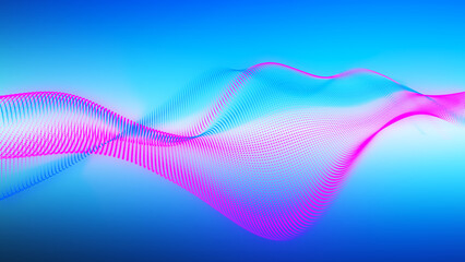 Futuristic dot wave. Abstract digital particle wave. Technology background. Colored musical wave. Light background. Digital background with smooth, wavy curves. 3D rendering