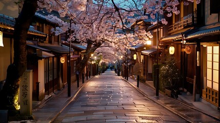 Obraz premium Tranquil Beauty of Cherry Blossoms in Gion, Kyoto