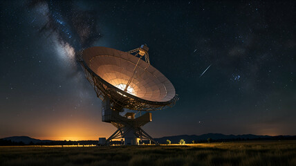 Against the night sky, a  gigantic satellite dish methodically rotate, their gaze fixed on the cosmos."